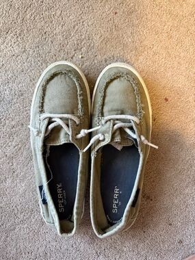 Sperry Women’s  Olive Canvas Frayed-Edge Boat Shoes